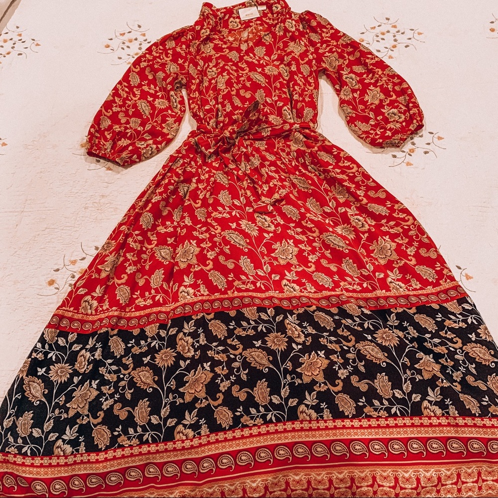 ANTHROPOLOGIE MAEVE, Red Long Sleeve Dress, XS